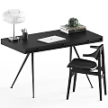 Modern Office Desk Setup With Laptop Pen Holder Lamp Books Plant And Chair