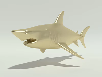 Golden Shark Model with Open Mouth and Shiny Smooth Surface 3d model