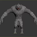White Fur Mythical Creature Character With Muscular Body Sharp Teeth And Fierce Expression
