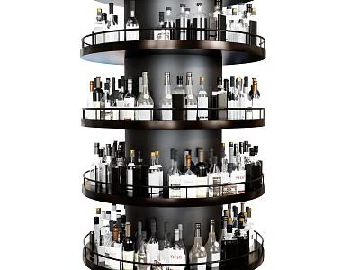 Wine Bottles And Glasses On Rotating Multi Tiered Circular Shelf 3d model