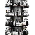 Wine Bottles And Glasses On Rotating Multi Tiered Circular Shelf 3d model