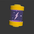 Yellow And Purple Daily Use Electrical Battery With White Lightning Symbol And Decorative Dots Design
