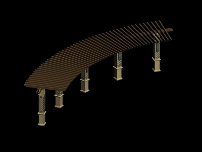 Outdoor Curved Pergola Structure With Decorative Columns And Wooden Slats 3d model