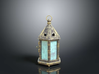Vintage Brass Decorative Lantern With Glass Panels And Elegant Design 3d model