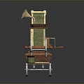 Ornate Vintage Decorative Cart With Gold Accents Green Brown Finish Glass Doors And Wheels