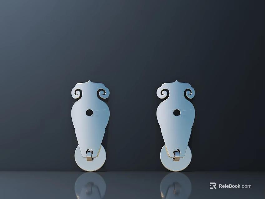 Pair of Silver Decorative Hardware Door Hinges With Scroll Design for Home Furniture 3d model 