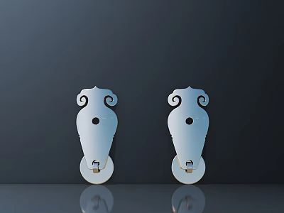 Pair of Silver Decorative Hardware Door Hinges With Scroll Design for Home Furniture 3d model