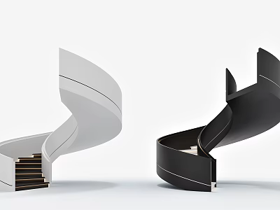 Modern Spiral Staircase Design With Black And White Sleek Contrast Interior Structure 3d model