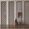Chinese-style Lattice Hallway Partition Solid Wood Hollow-out Carved Screen 3d model