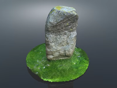 Natural Stone And Wood Structure With Green Grass Base And Textured Surface 3d model