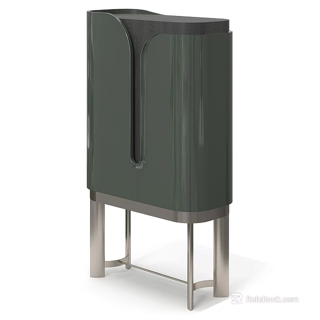 Modern Green Entryway Console Cabinet With Sleek Surface And Metal Legs 3d model 