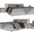 Modern Double Bed Interior Design With Upholstered Headboard Side Tables And Blankets 3d model