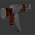 Military Assault Rifle With Wooden Stock Red Grip And Metal Components
