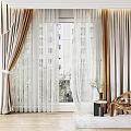 Elegant Beige Sheer Curtains With Brown Tiebacks And Acrylic Chair In Living Room