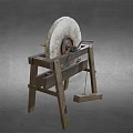 Traditional Rustic Garden Ornament With Large Stone Wheel And Wooden Stand