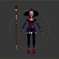 Witch Character In Purple Dress With Red Hat And Magic Staff