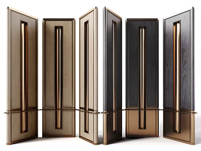 Modern Room Divider Screens With Metal Frames And Wooden Panel Details 3d model