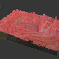 Red Brick Courtyard Buildings with Green Trees Lawns Roads and Scaled Model Layout