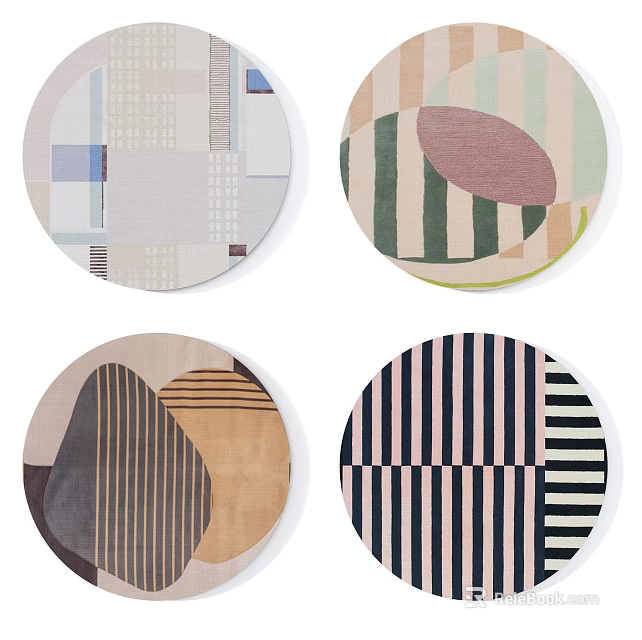 Stylish Modern Round Rugs with Geometric Patterns and Various Colorful Designs 3d model 