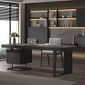Modern Minimalist Dark Wood Office Desk For Luxury Home Workspace With Illuminated Storage Shelves
