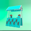 FRANCOCO Blue Kiosk With Flower Bouquets Display Racks And String Lights On Green Background
