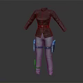 3D Model Character Outfit Featuring Black Leather Jacket Gray Jeans and Side Holsters 3d model