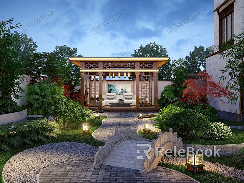 New Chinese Courtyard Courtyard Landscape model