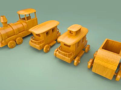 Electric Toy Train Set for Kids with Wooden Carriages and Playful Design 3d model