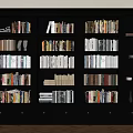 Dark Wooden Bookshelf With Multiple Shelves Filled With Various Books And Decorative Items