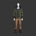 Stylish Casual Outfit With Green Hooded Jacket Orange Pants And Brown Boots