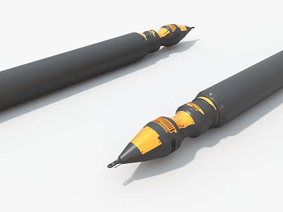 Black and Yellow Industrial Equipment with Long Cylindrical Body and Metal Tip Structure 3d model
