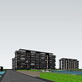 Modern Multi Storey Apartment Building With Balconies And Waterfront Landscaping