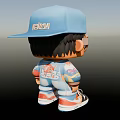 Man Wearing Blue Cap Oversized Glasses Colorful Patterned Outfit And Sneakers With Necklace