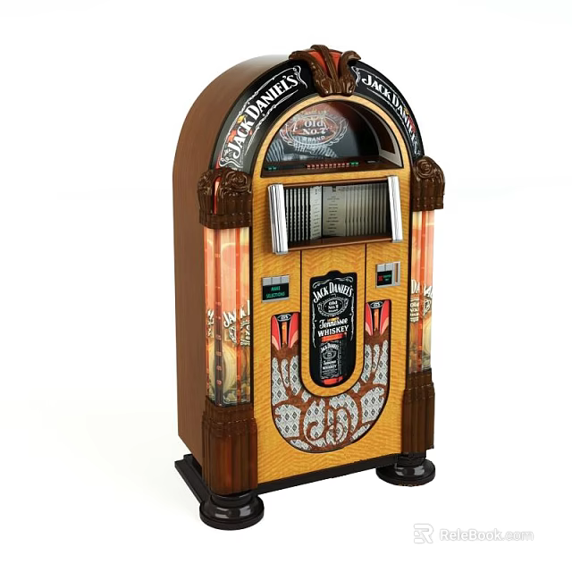 Vintage Ornate Jukebox Entertainment Appliance with Wooden Cabinet and Classic Retro Design 3d model 