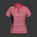 Red And White Striped Polo Shirt With Pink Collar For Casual Wear