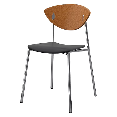 Modern Minimalist Single Chair With Wooden Backrest Metal Legs And Black Cushion Design 3d model