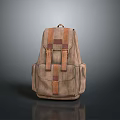 Vintage Brown Leather Backpack Featuring Double Front Pockets And Metal Buckles 3d model