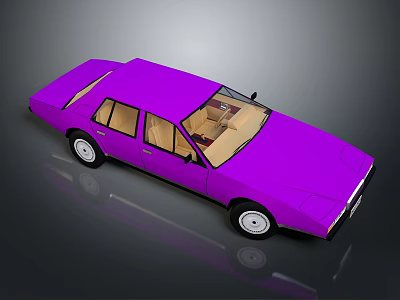 Purple Sedan Car with Four Doors Beige Interior on Gray Background and Reflective Surface 3d model