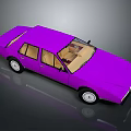 Purple Sedan Car with Four Doors Beige Interior on Gray Background and Reflective Surface