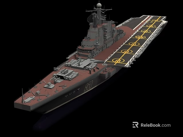 Aircraft Carrier Military Ship With Gray Hull Red Deck Flight Deck Markings Number 88 3d model 
