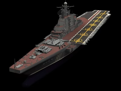 Aircraft Carrier Military Ship With Gray Hull Red Deck Flight Deck Markings Number 88 3d model