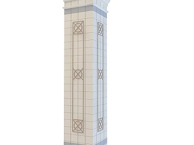 White Decorative Stone Column With Intricate Geometric Patterns And Blue Gray Borders 3d model