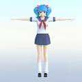 Anime Style Girl With Blue Pigtails Red Bow Sailor Uniform Arms Outstretched