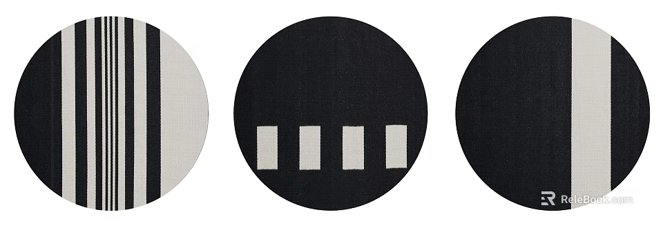 Modern Round Area Rug With Black Background And White Rectangular Stripes 3d model