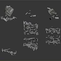Scattered Silver Metal Blocks With Various Shapes And Sizes On Gray Background