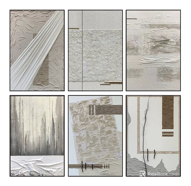 Abstract Artworks Collection With Textured Neutral Tones And Geometric Elements 3d model