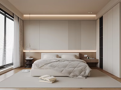 Modern Minimalist Bedroom Interior With King Size Bed Nightstands And Ambient Lighting 3d model