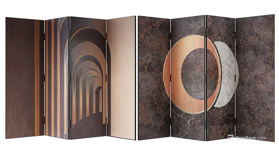 Artistic Screen Room Divider With Modern Geometric Patterns In Brown Tones 3d model