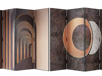 Artistic Screen Room Divider With Modern Geometric Patterns In Brown Tones 3d model