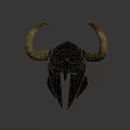 Horned Helmet Sculpture with Intricate Carved Details and Black Metal Finish